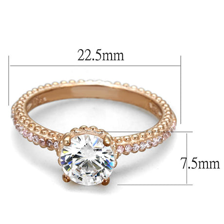 Rose Gold 925 Sterling Silver Ring with AAA Grade CZ  in Clear