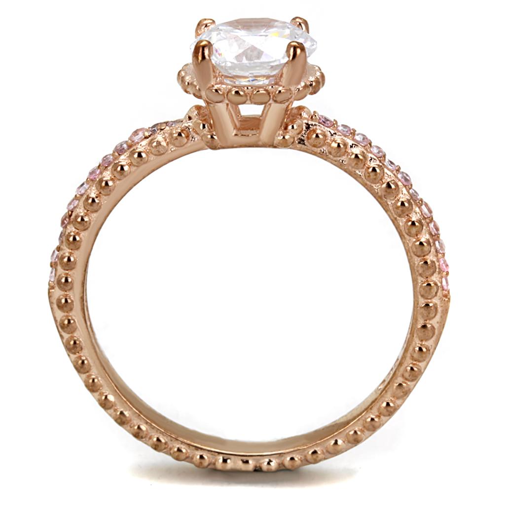 Rose Gold 925 Sterling Silver Ring with AAA Grade CZ  in Clear