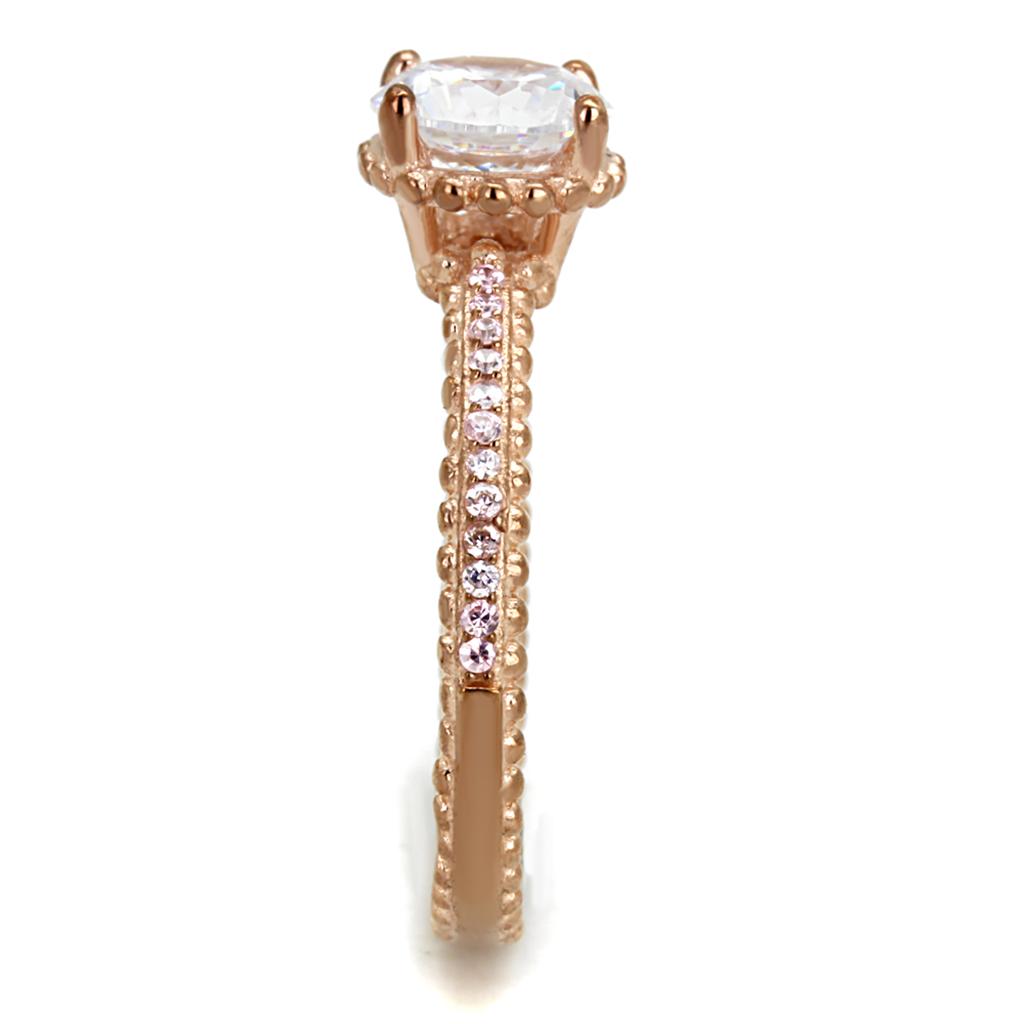 Rose Gold 925 Sterling Silver Ring with AAA Grade CZ  in Clear