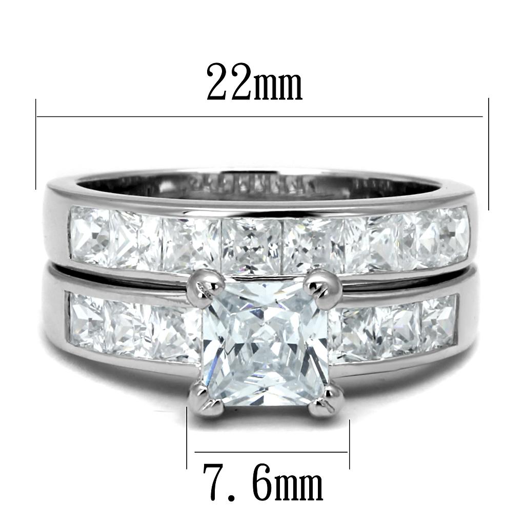Rhodium 925 Sterling Silver Ring with AAA Grade CZ  in Clear