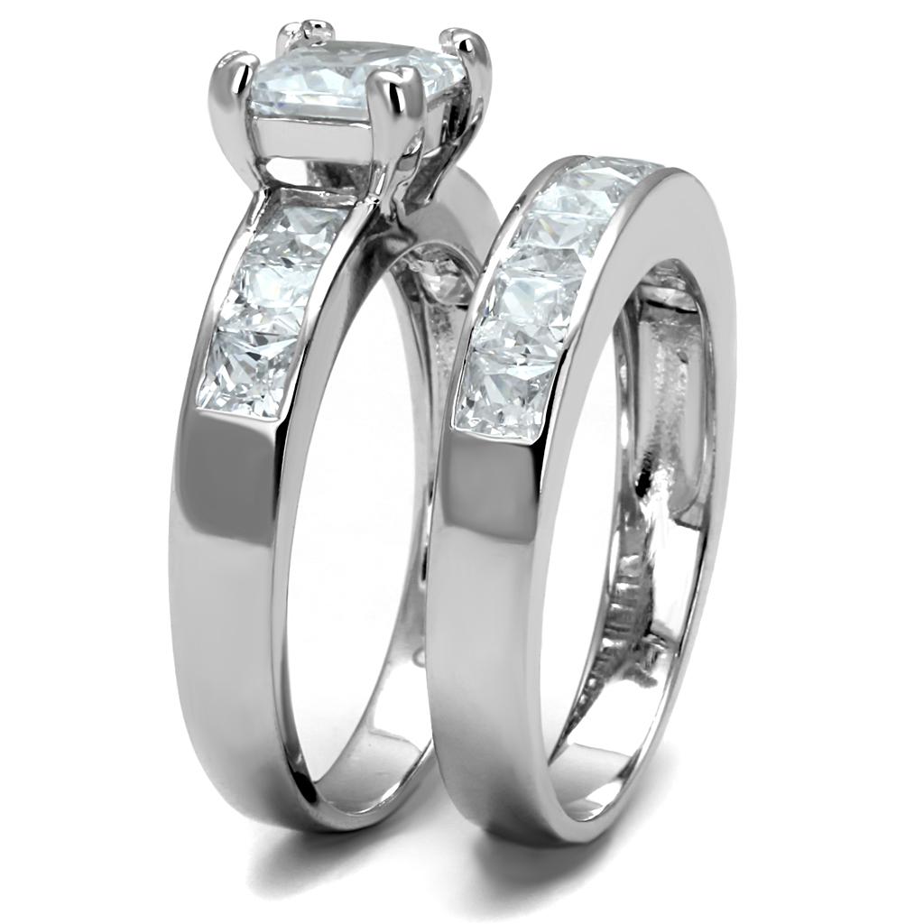 Rhodium 925 Sterling Silver Ring with AAA Grade CZ  in Clear