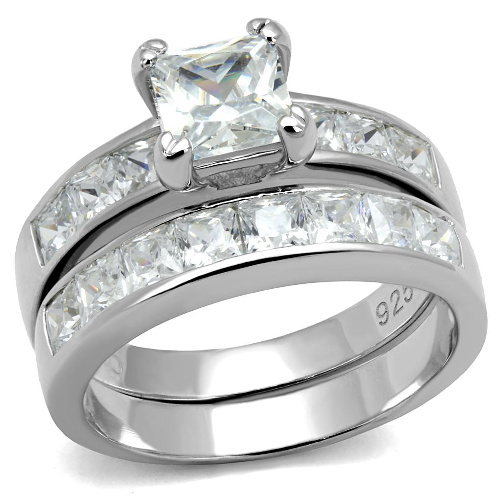 Rhodium 925 Sterling Silver Ring with AAA Grade CZ  in Clear