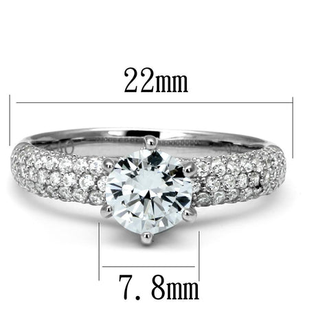 Rhodium 925 Sterling Silver Ring with AAA Grade CZ  in Clear