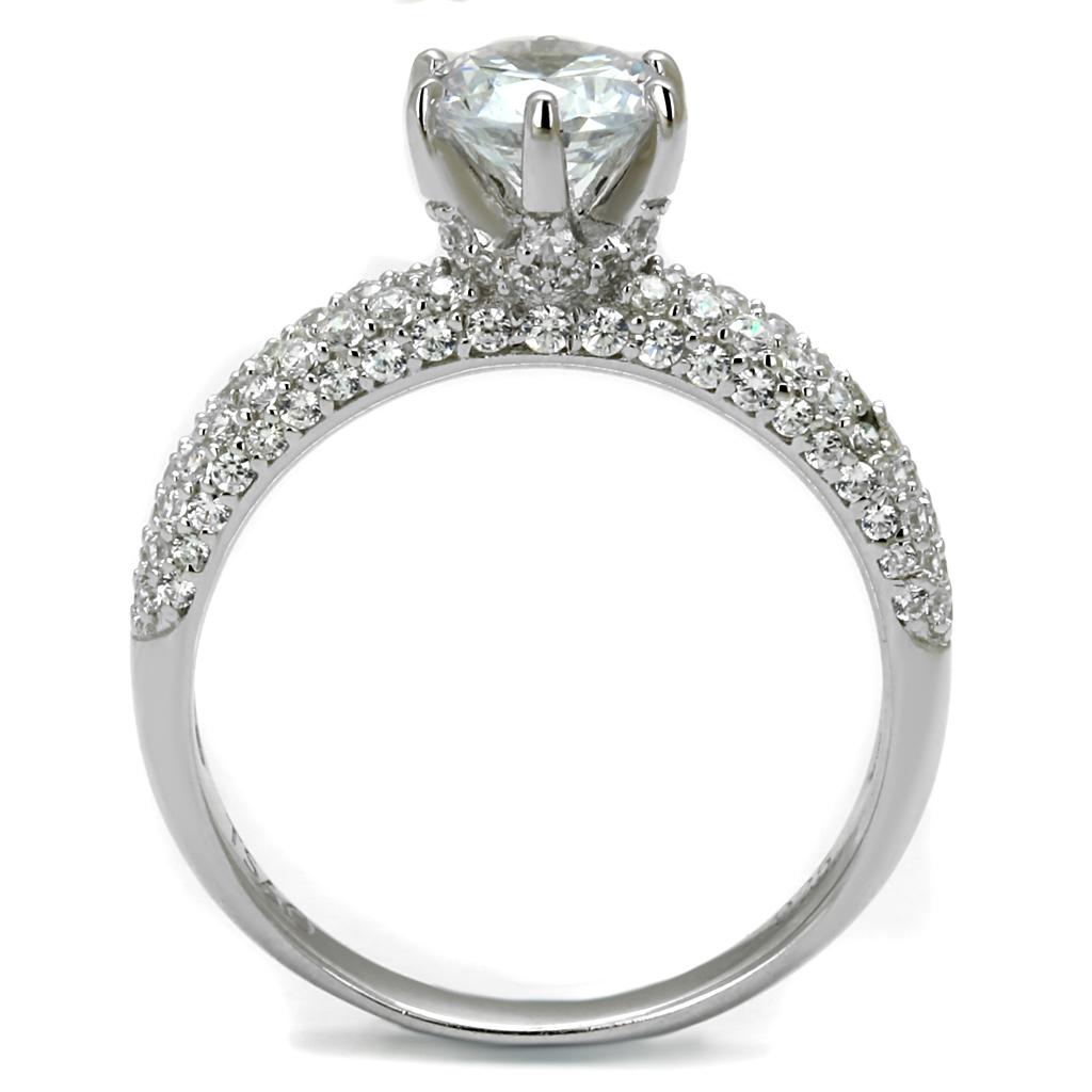 Rhodium 925 Sterling Silver Ring with AAA Grade CZ  in Clear