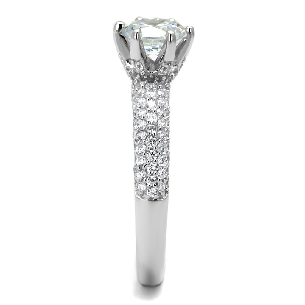 Rhodium 925 Sterling Silver Ring with AAA Grade CZ  in Clear