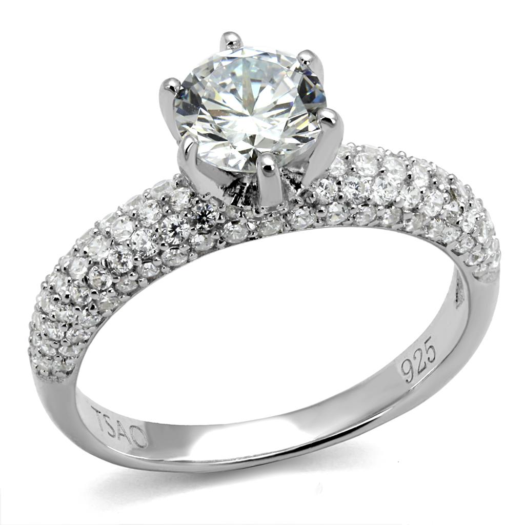 Rhodium 925 Sterling Silver Ring with AAA Grade CZ  in Clear