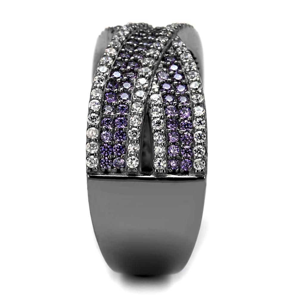 Ruthenium 925 Sterling Silver Ring with AAA Grade CZ  in Amethyst