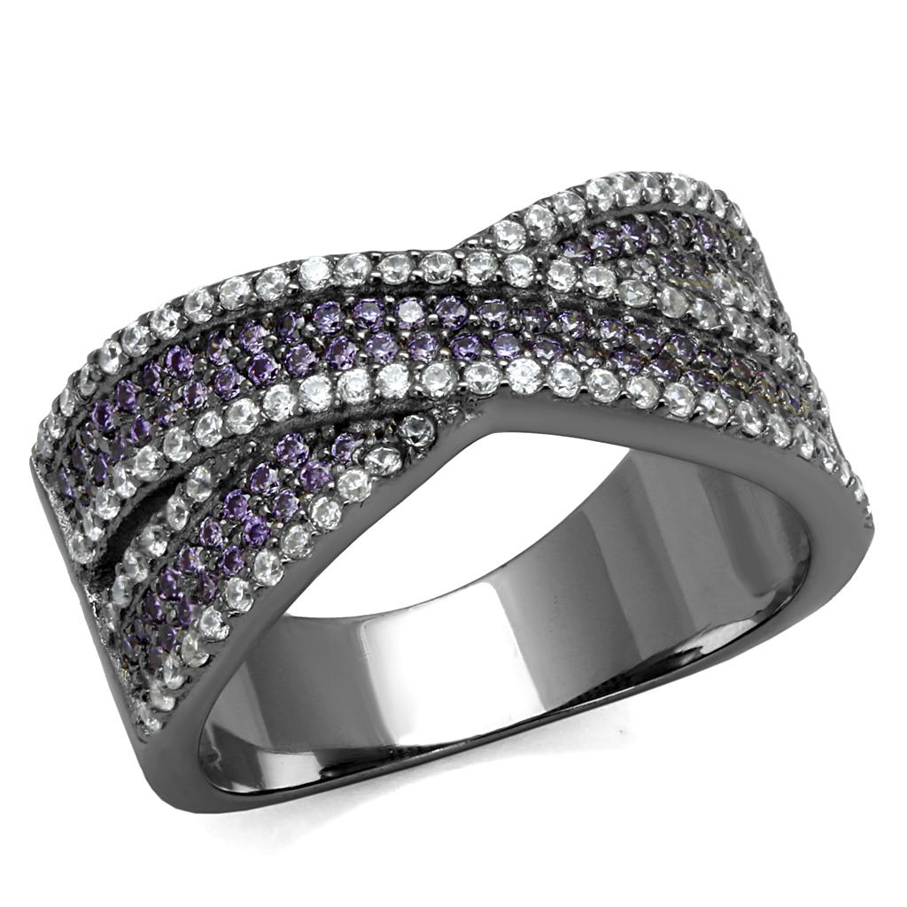 Ruthenium 925 Sterling Silver Ring with AAA Grade CZ  in Amethyst