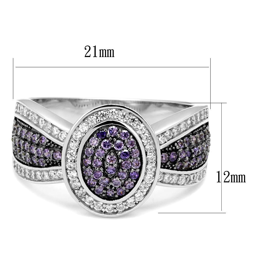 Rhodium + Ruthenium 925 Sterling Silver Ring with AAA Grade CZ  in Amethyst