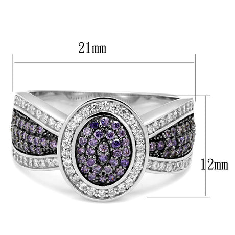 Rhodium + Ruthenium 925 Sterling Silver Ring with AAA Grade CZ  in Amethyst