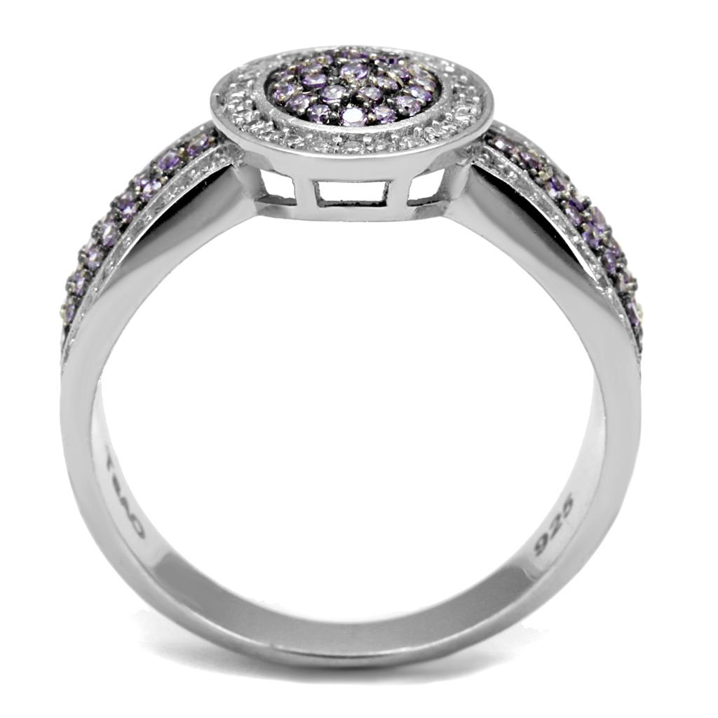 Rhodium + Ruthenium 925 Sterling Silver Ring with AAA Grade CZ  in Amethyst