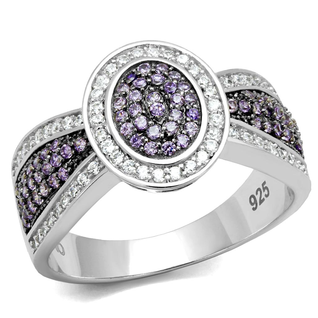 Rhodium + Ruthenium 925 Sterling Silver Ring with AAA Grade CZ  in Amethyst
