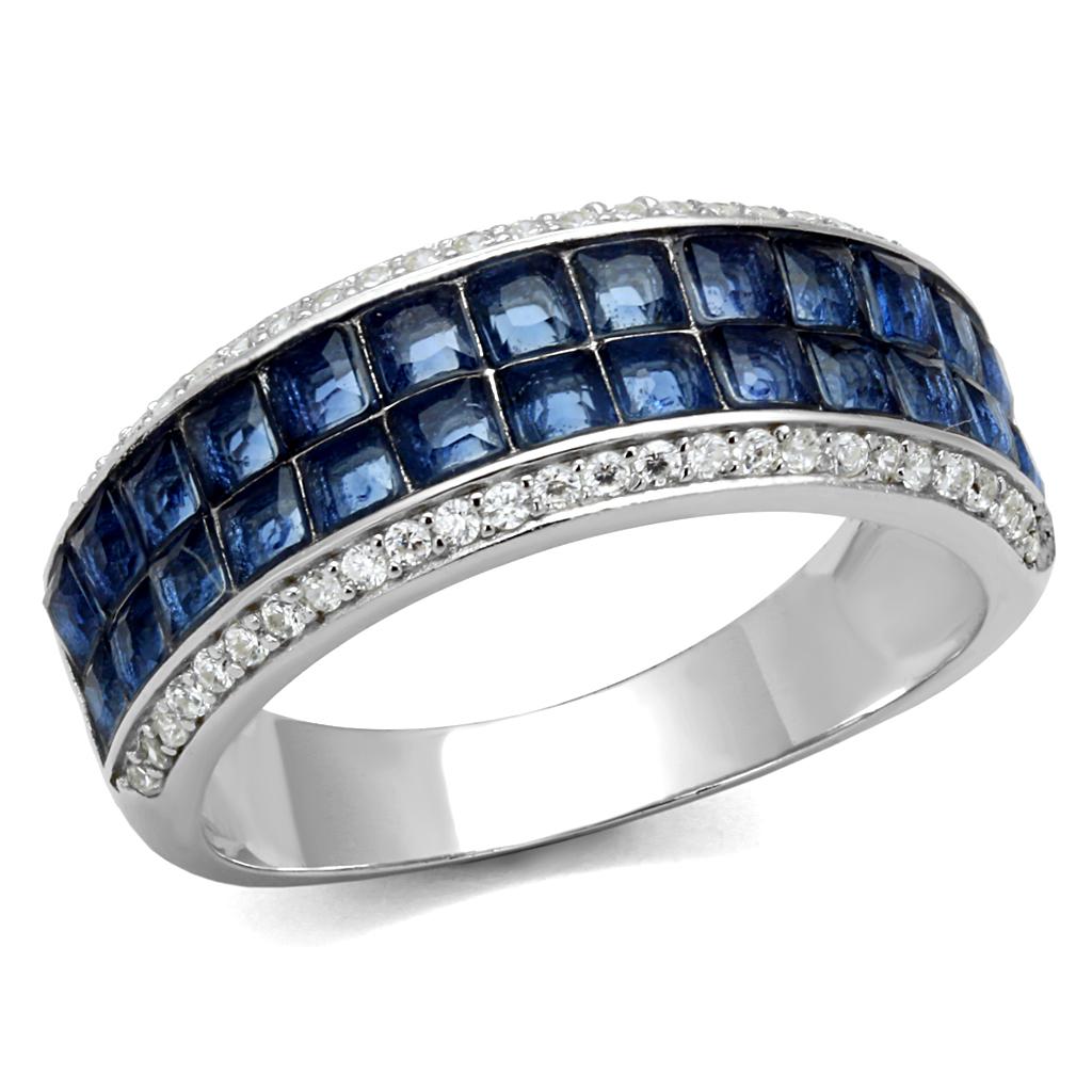 Rhodium 925 Sterling Silver Ring with Synthetic Synthetic Glass in Montana