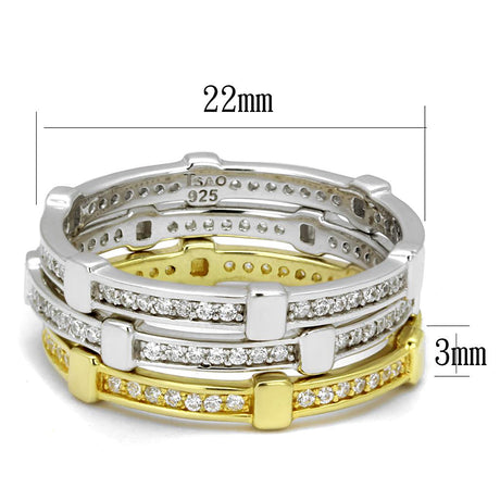 Gold+Rhodium 925 Sterling Silver Ring with AAA Grade CZ  in Clear