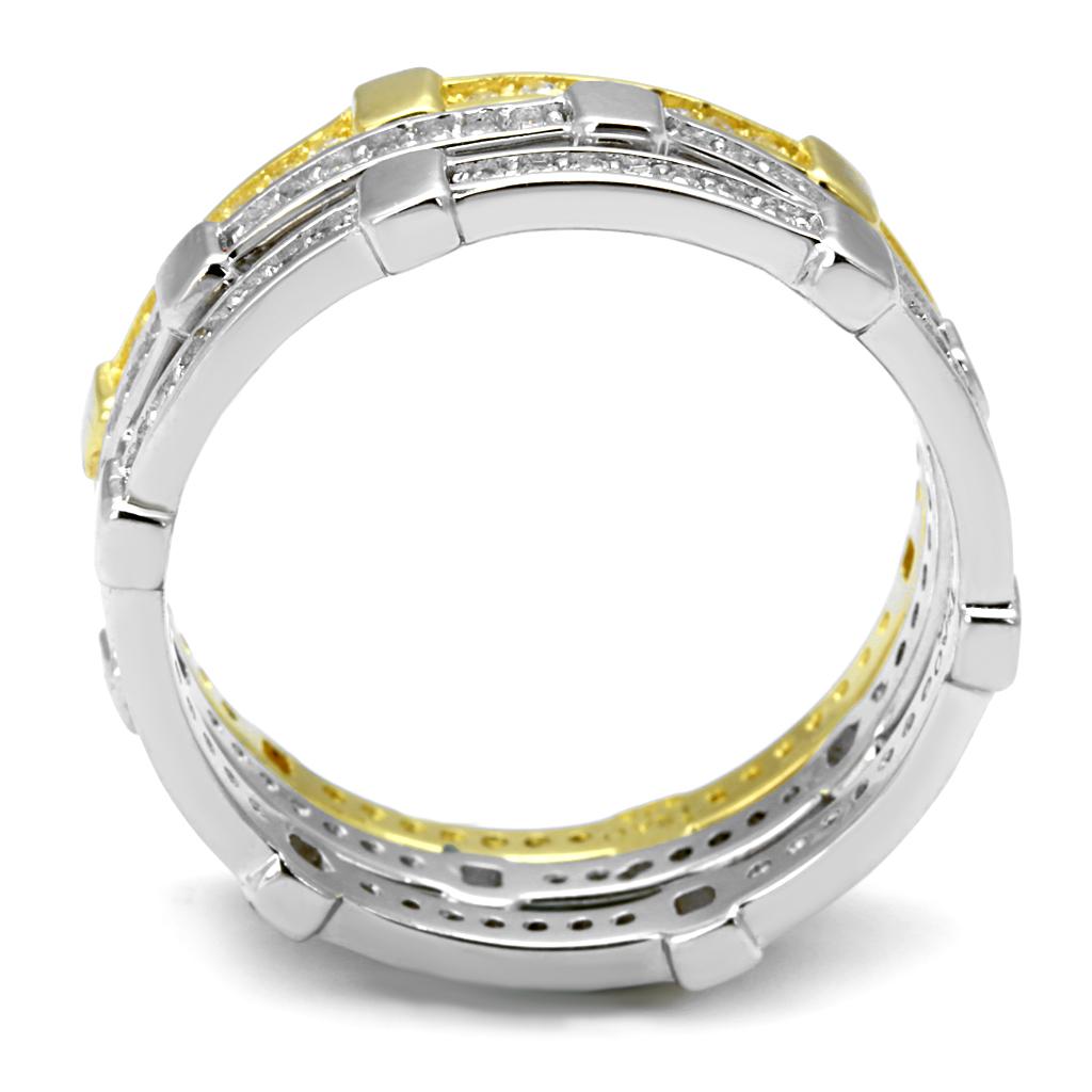 Gold+Rhodium 925 Sterling Silver Ring with AAA Grade CZ  in Clear