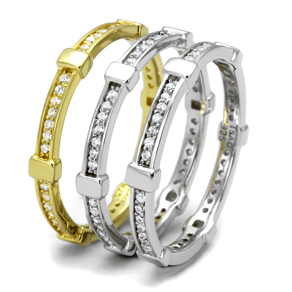 Gold+Rhodium 925 Sterling Silver Ring with AAA Grade CZ  in Clear
