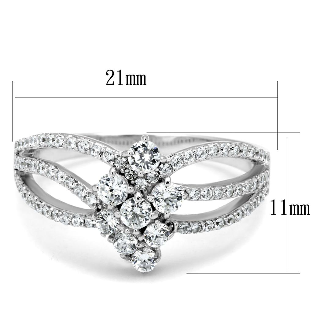 Rhodium 925 Sterling Silver Ring with AAA Grade CZ  in Clear