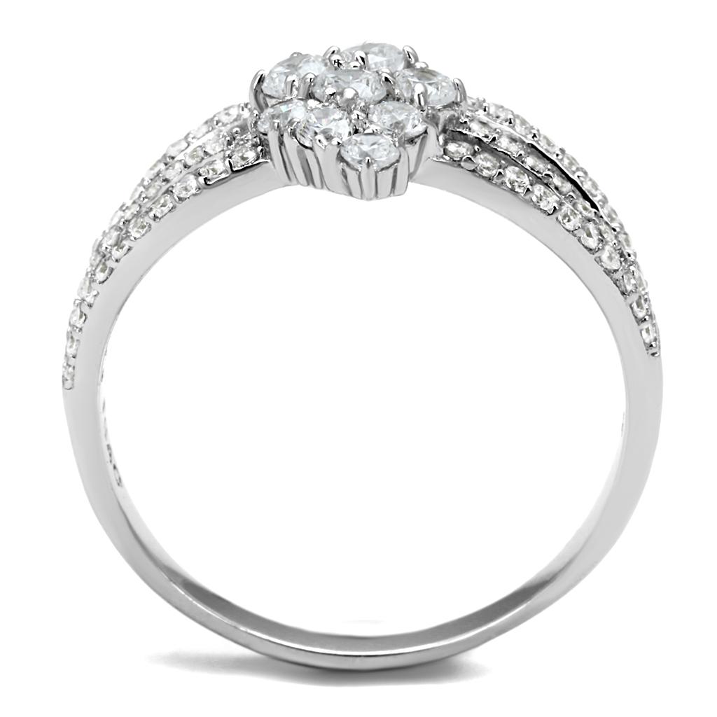 Rhodium 925 Sterling Silver Ring with AAA Grade CZ  in Clear