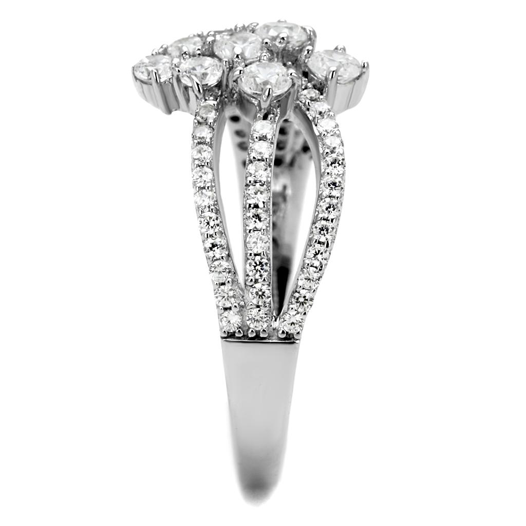 Rhodium 925 Sterling Silver Ring with AAA Grade CZ  in Clear