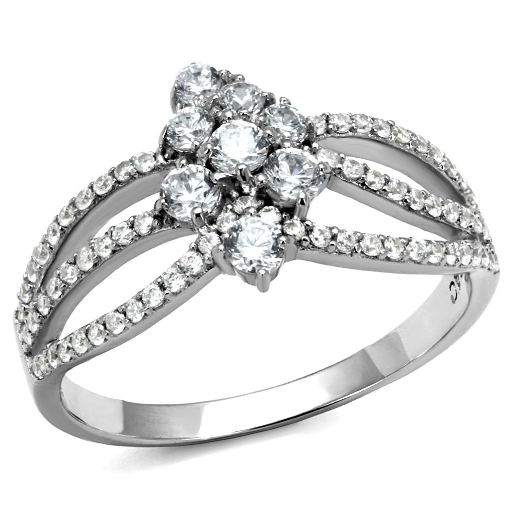 Rhodium 925 Sterling Silver Ring with AAA Grade CZ  in Clear