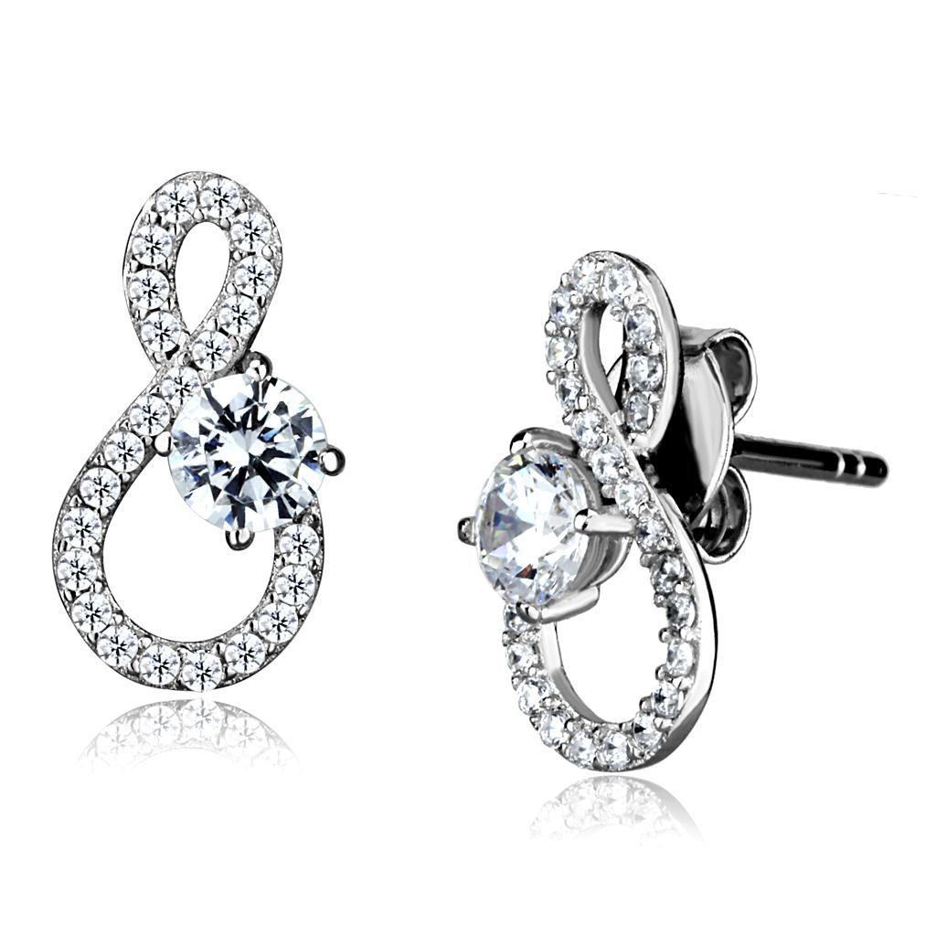 Rhodium 925 Sterling Silver Earrings with AAA Grade CZ  in Clear