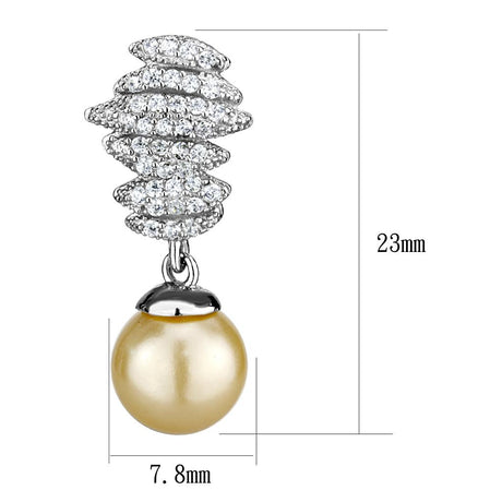 Rhodium 925 Sterling Silver Earrings with Synthetic Pearl in Topaz