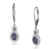 Rhodium + Ruthenium 925 Sterling Silver Earrings with AAA Grade CZ  in Amethyst