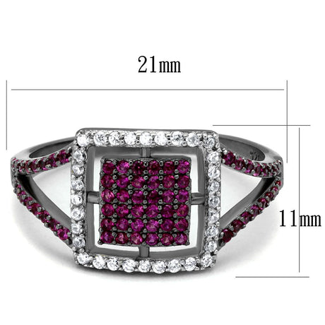 Rhodium + Ruthenium 925 Sterling Silver Ring with AAA Grade CZ  in Ruby