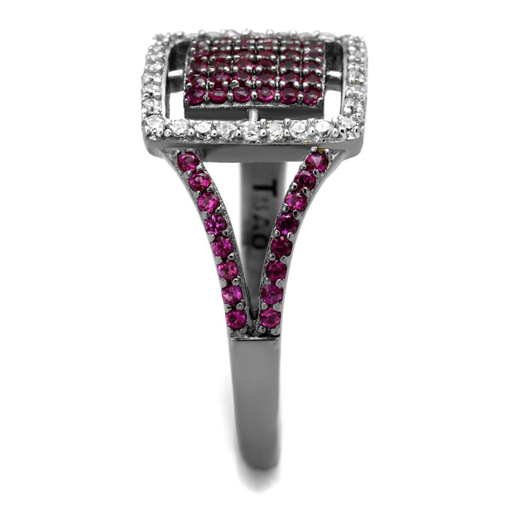 Rhodium + Ruthenium 925 Sterling Silver Ring with AAA Grade CZ  in Ruby