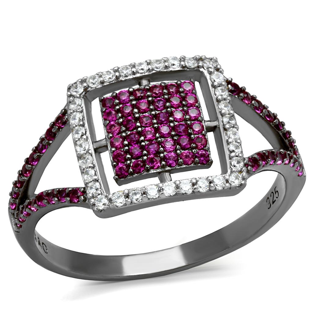 Rhodium + Ruthenium 925 Sterling Silver Ring with AAA Grade CZ  in Ruby