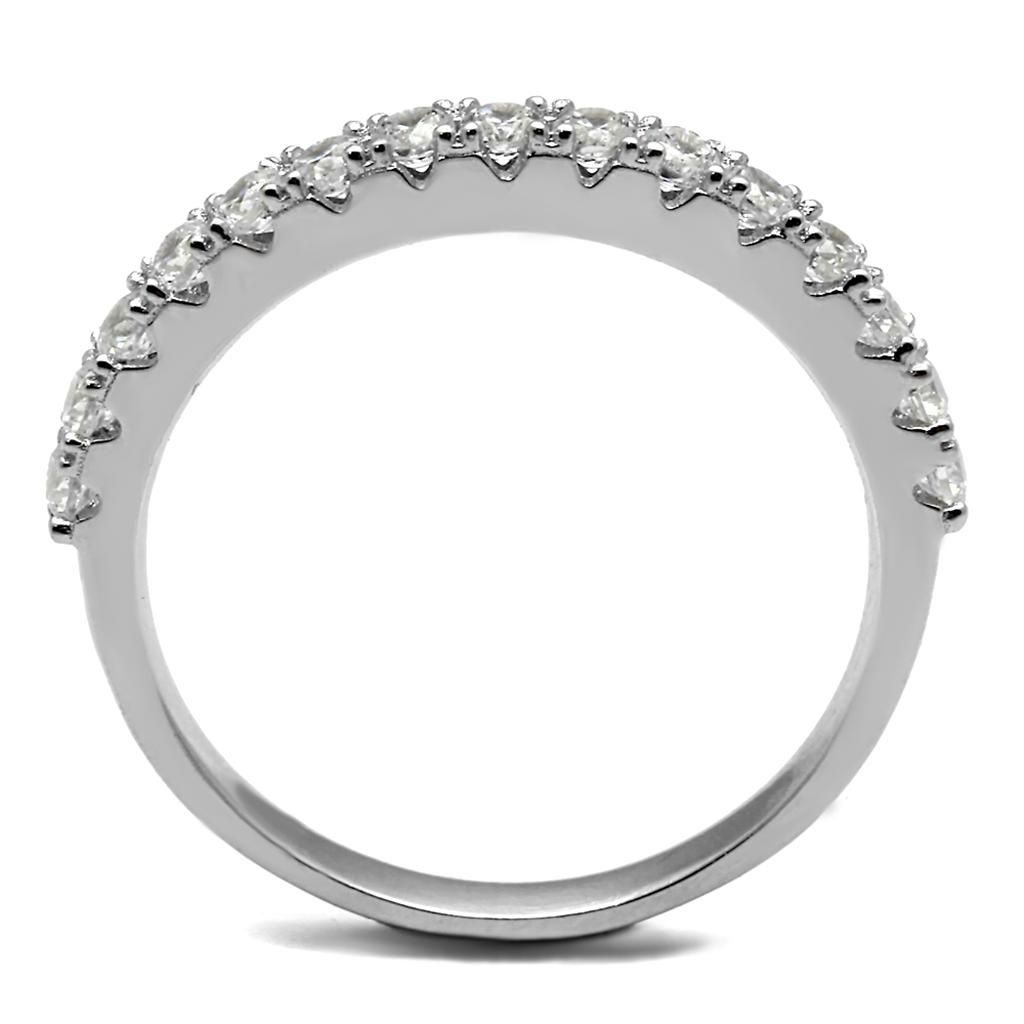 Rhodium 925 Sterling Silver Ring with AAA Grade CZ  in Clear