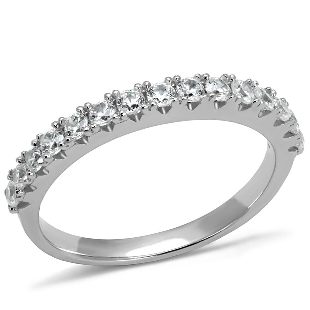 Rhodium 925 Sterling Silver Ring with AAA Grade CZ  in Clear