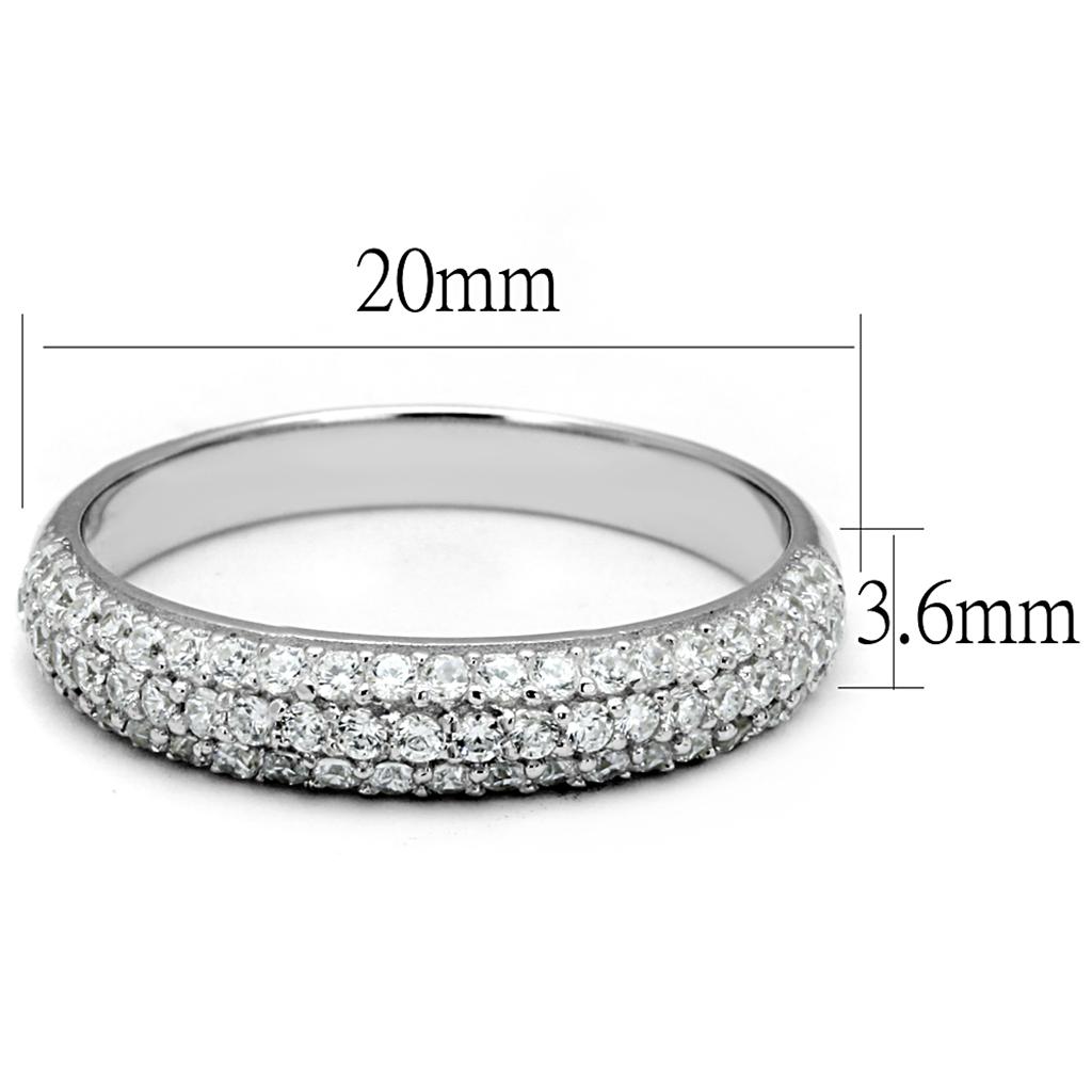 Rhodium 925 Sterling Silver Ring with AAA Grade CZ  in Clear