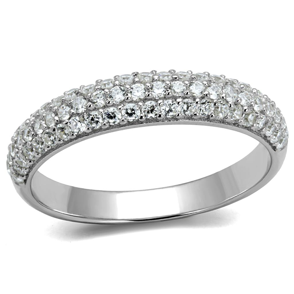 Rhodium 925 Sterling Silver Ring with AAA Grade CZ  in Clear