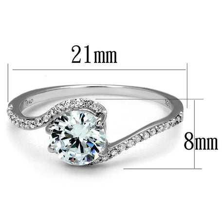 Rhodium 925 Sterling Silver Ring with AAA Grade CZ  in Clear