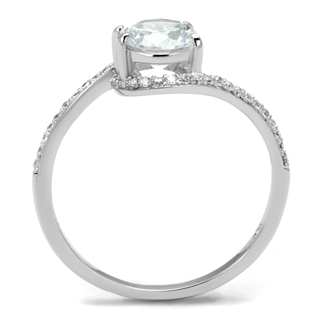 Rhodium 925 Sterling Silver Ring with AAA Grade CZ  in Clear