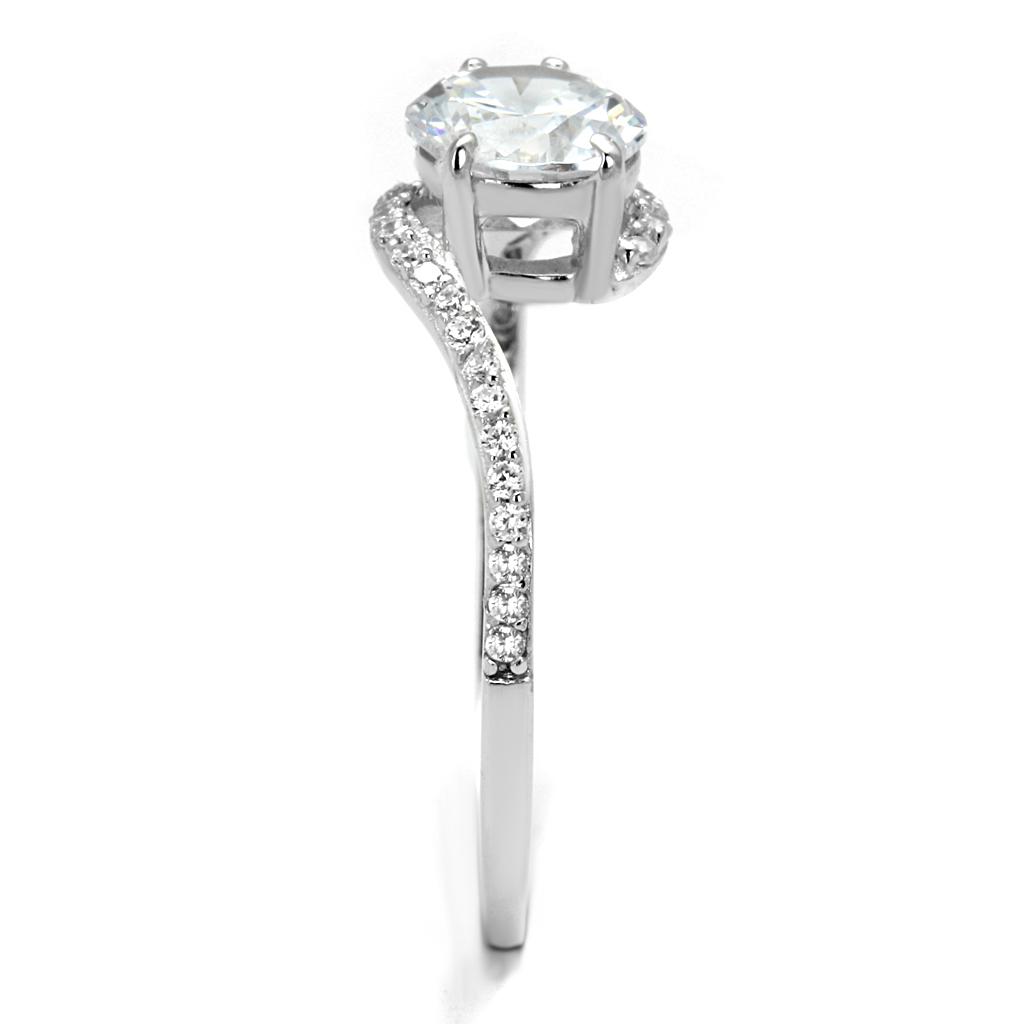 Rhodium 925 Sterling Silver Ring with AAA Grade CZ  in Clear