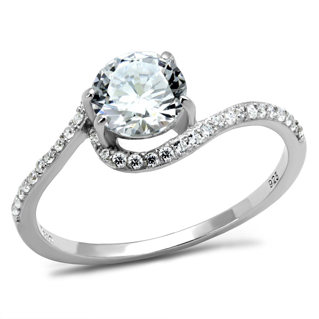 Rhodium 925 Sterling Silver Ring with AAA Grade CZ  in Clear