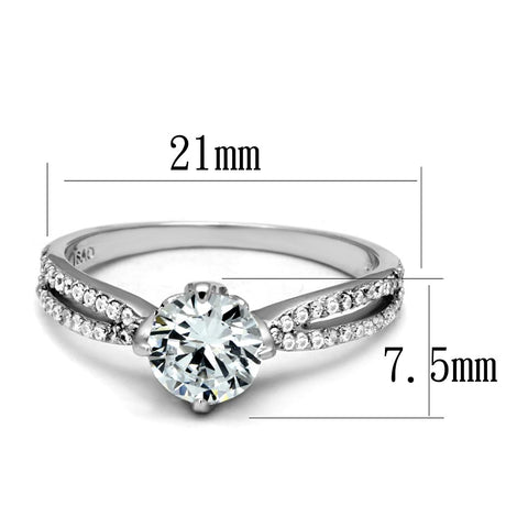 Rhodium 925 Sterling Silver Ring with AAA Grade CZ  in Clear