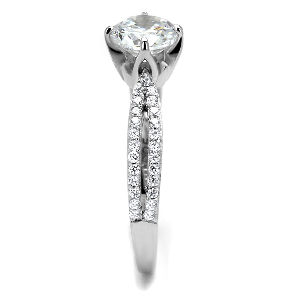 Rhodium 925 Sterling Silver Ring with AAA Grade CZ  in Clear