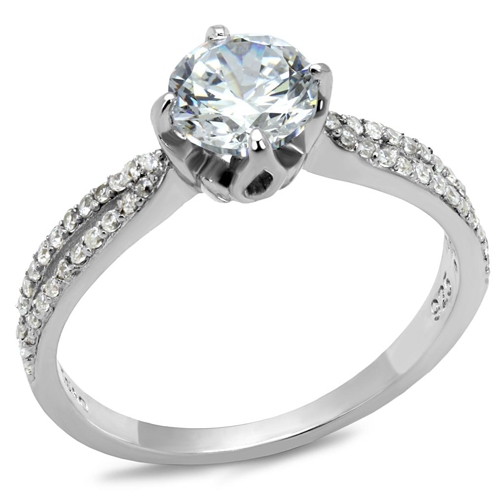 Rhodium 925 Sterling Silver Ring with AAA Grade CZ  in Clear