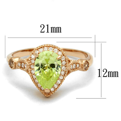 Rose Gold 925 Sterling Silver Ring with AAA Grade CZ  in Apple Green color