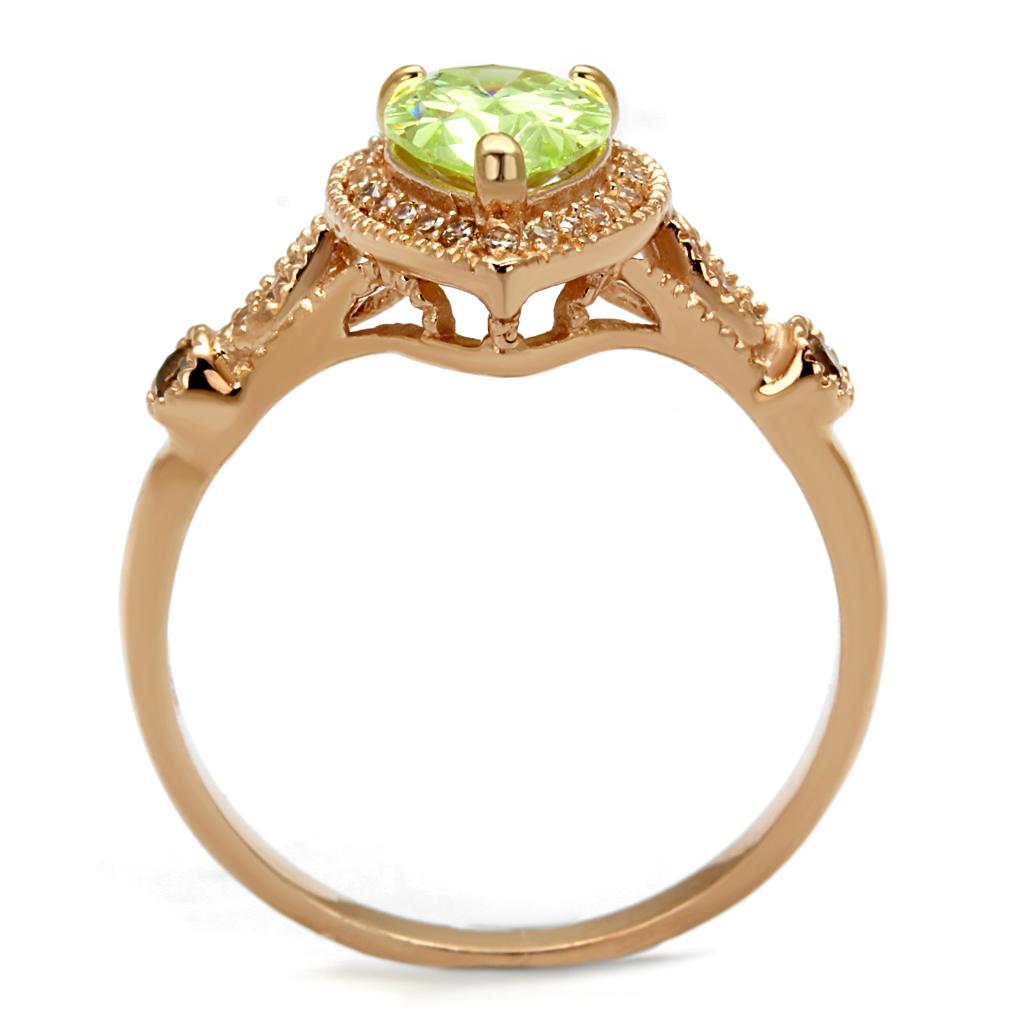 Rose Gold 925 Sterling Silver Ring with AAA Grade CZ  in Apple Green color
