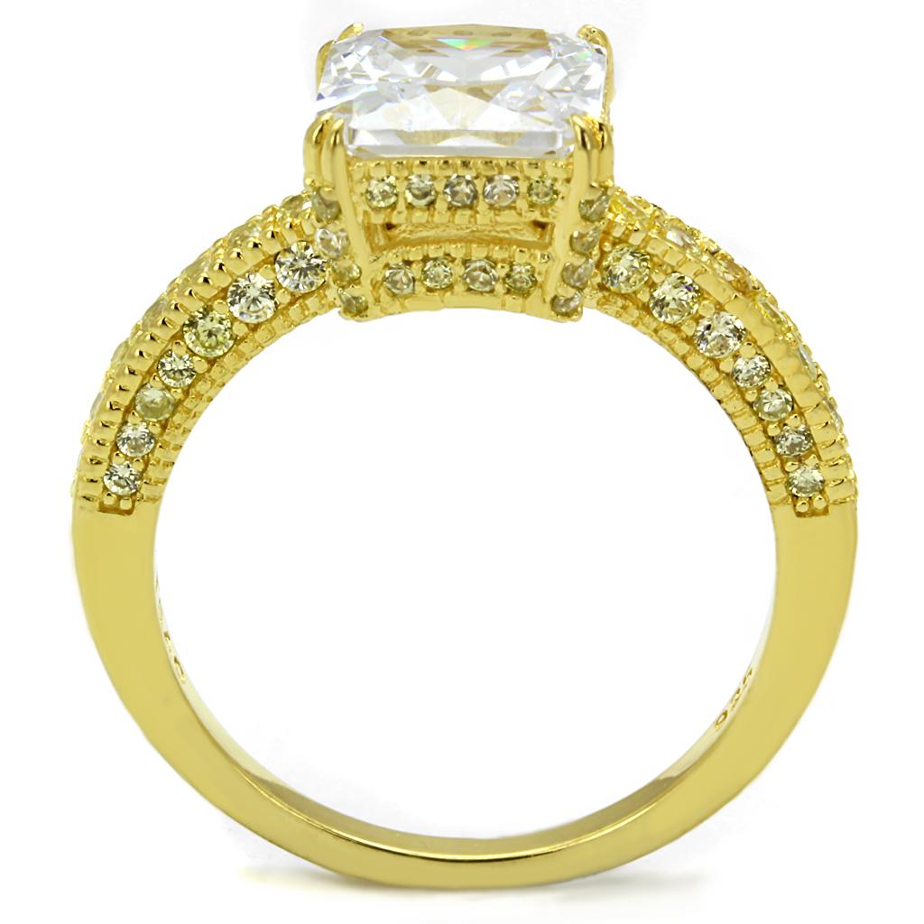 Gold 925 Sterling Silver Ring with AAA Grade CZ  in Clear