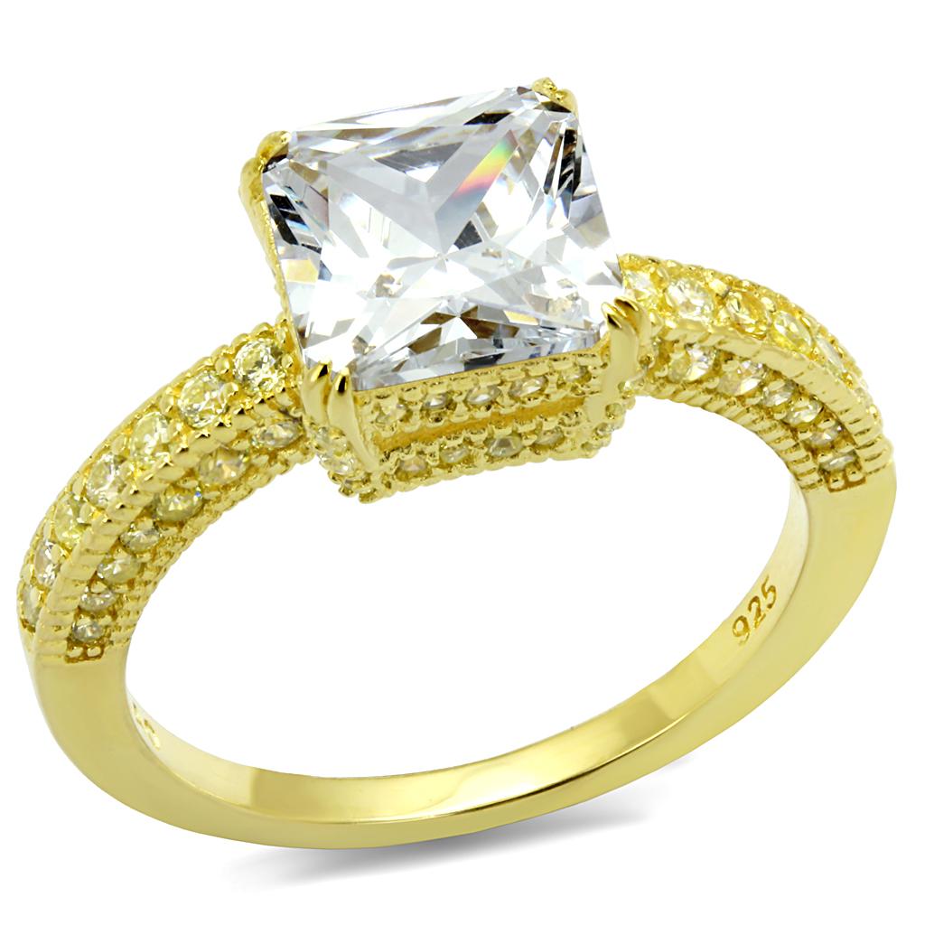 Gold 925 Sterling Silver Ring with AAA Grade CZ  in Clear