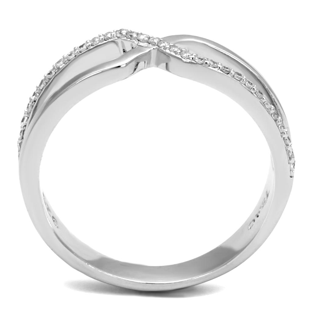 Rhodium 925 Sterling Silver Ring with AAA Grade CZ  in Clear