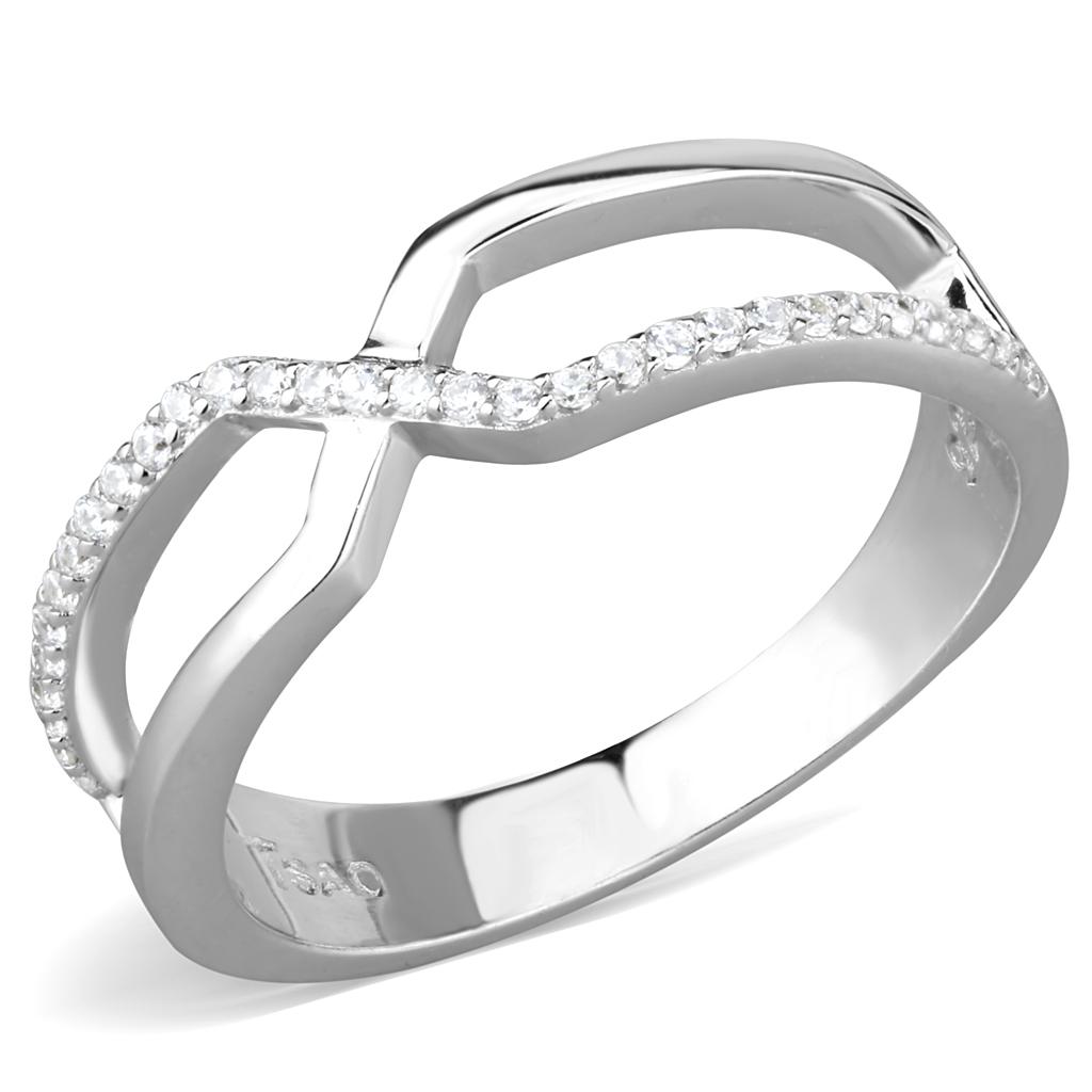 Rhodium 925 Sterling Silver Ring with AAA Grade CZ  in Clear