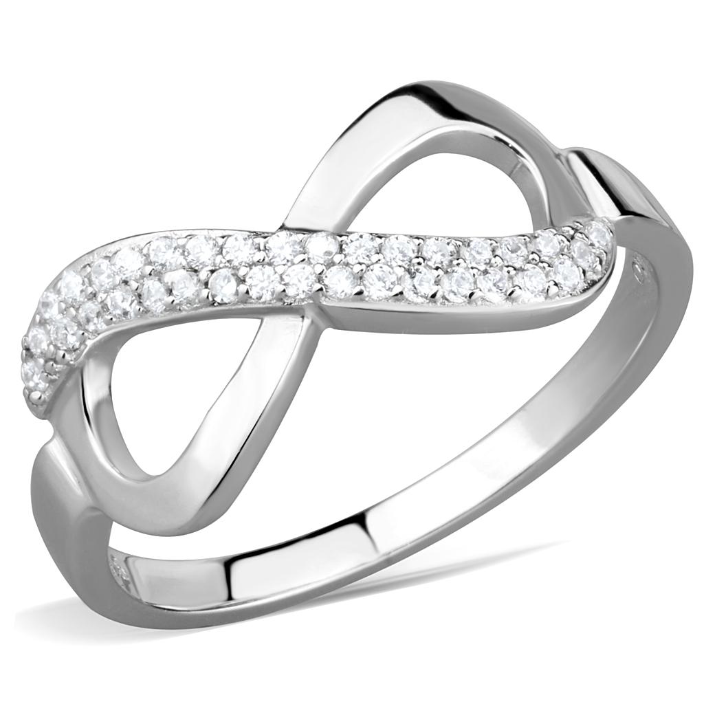 Rhodium 925 Sterling Silver Ring with AAA Grade CZ  in Clear