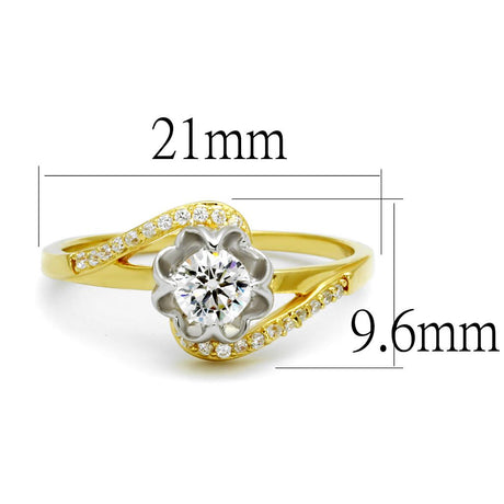 Gold+Rhodium 925 Sterling Silver Ring with AAA Grade CZ  in Clear