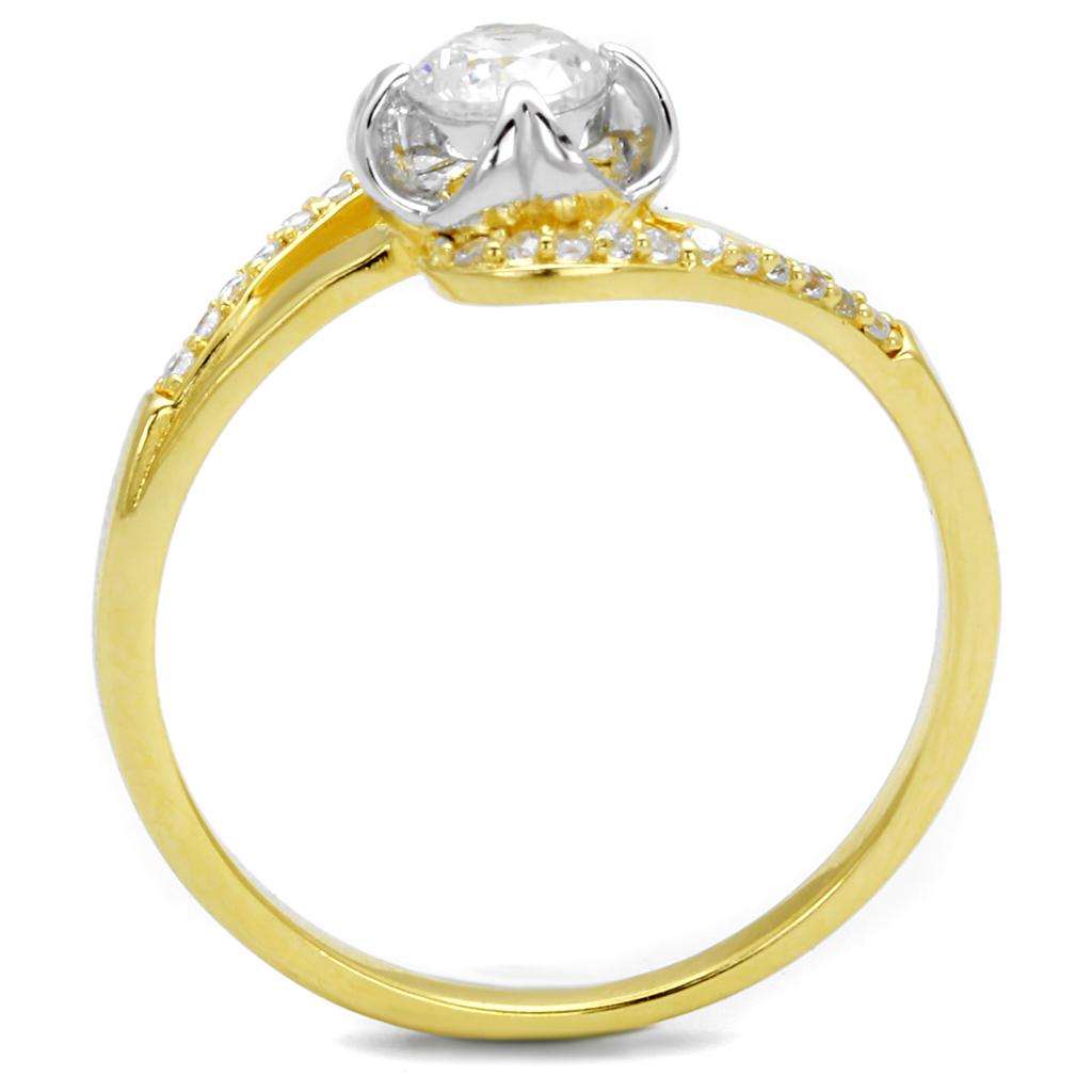 Gold+Rhodium 925 Sterling Silver Ring with AAA Grade CZ  in Clear